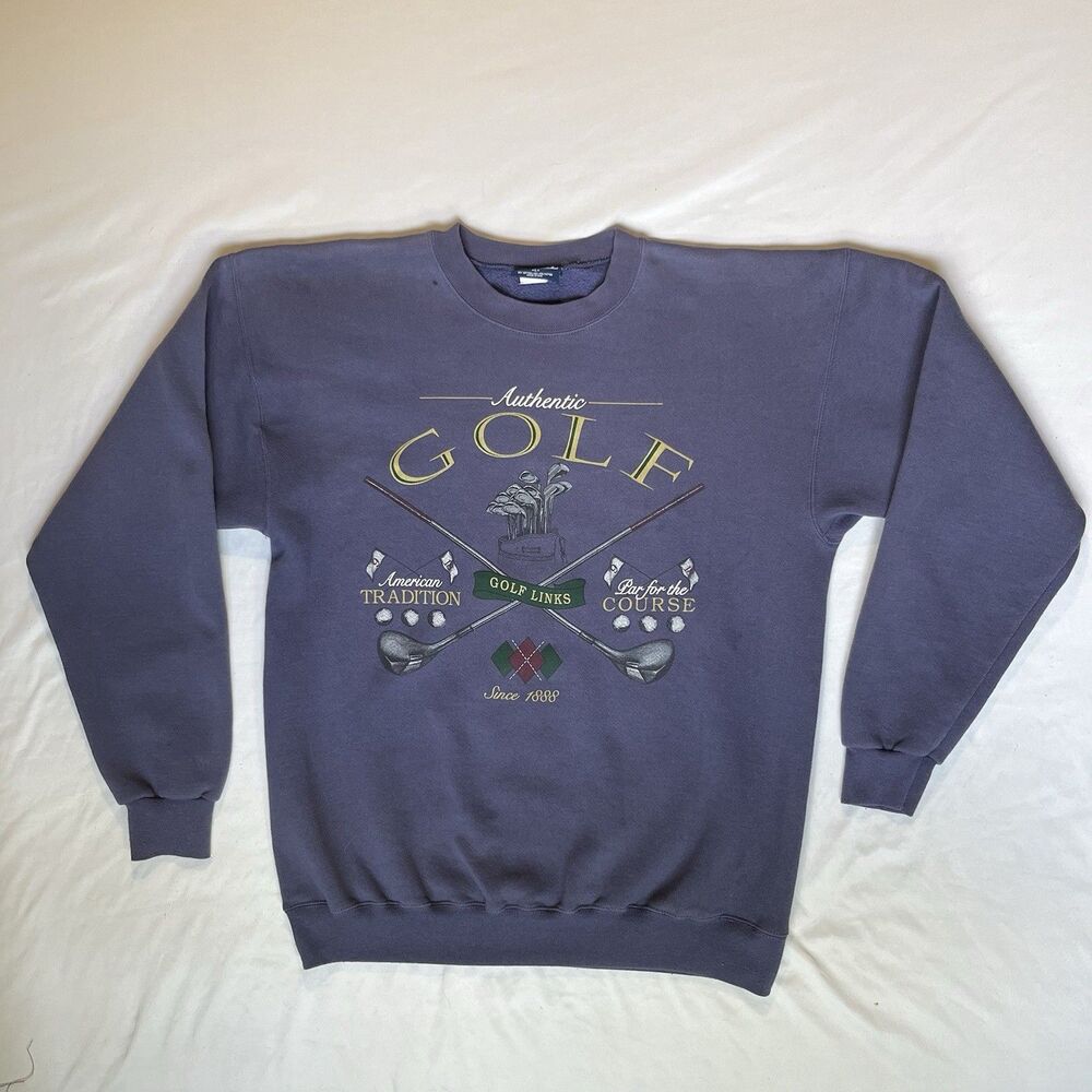 Vintage Mens L Golf Sweatshirt Crewneck Van Heusen Sportsman Blue USA Made 90s